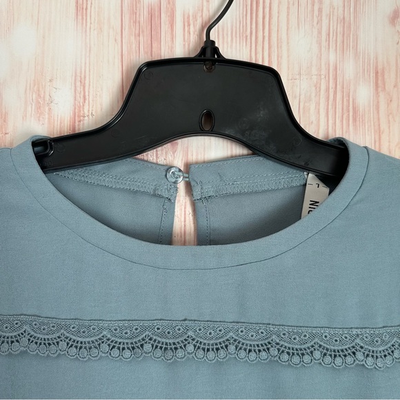 Grace Karin Blue Lace Ruffle Crewneck Blouse Size L - Picture 4 of 12